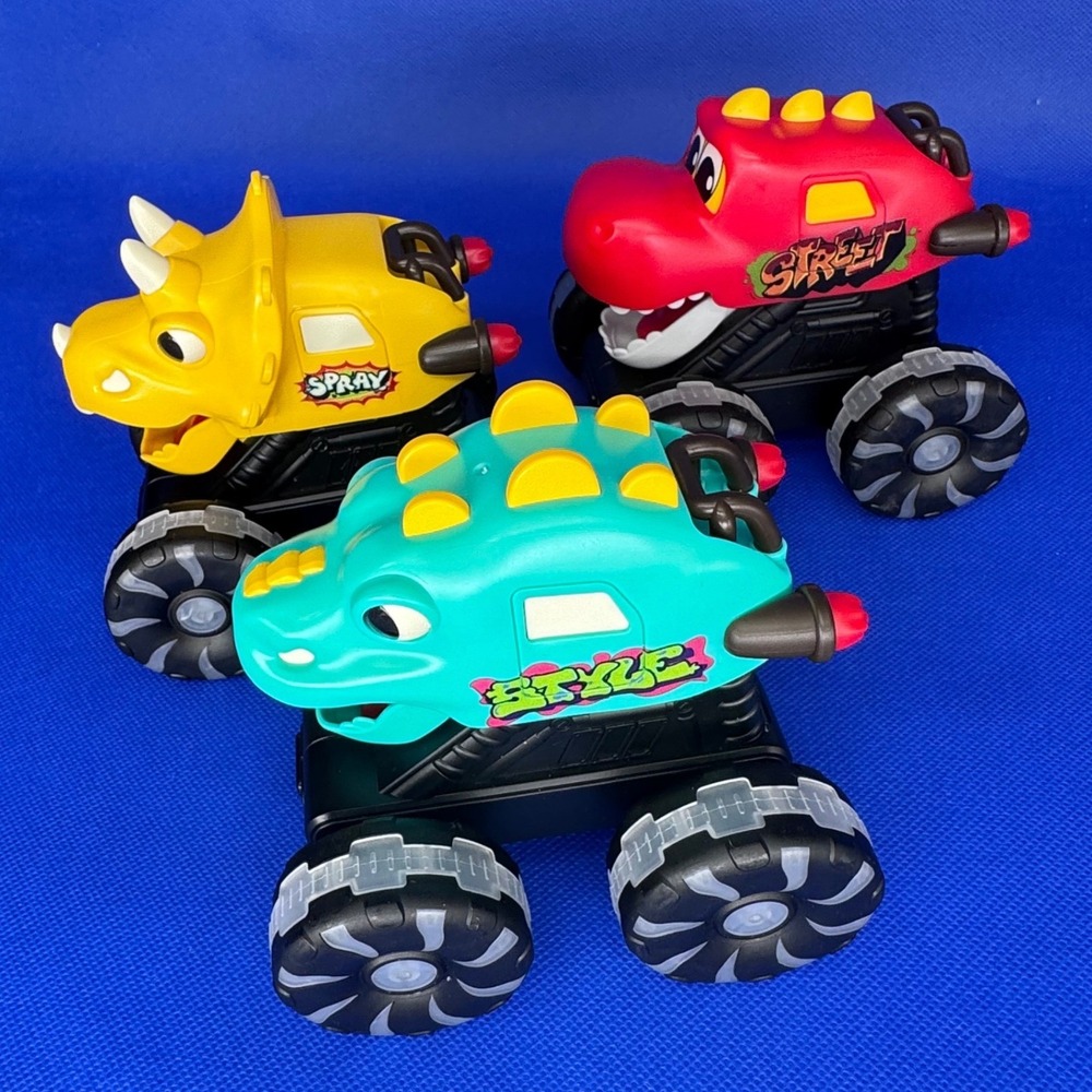 Dinosaur Monster Truck Toy Set 3 Pack T-Rex Triceratops Stegosaurus Friction Car